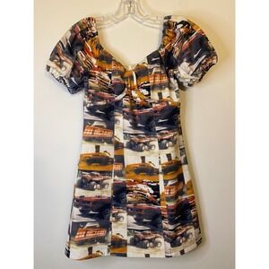 Realzz Official New Look Monster Truck Print Mini Dress Puff Sleeve Cotton S